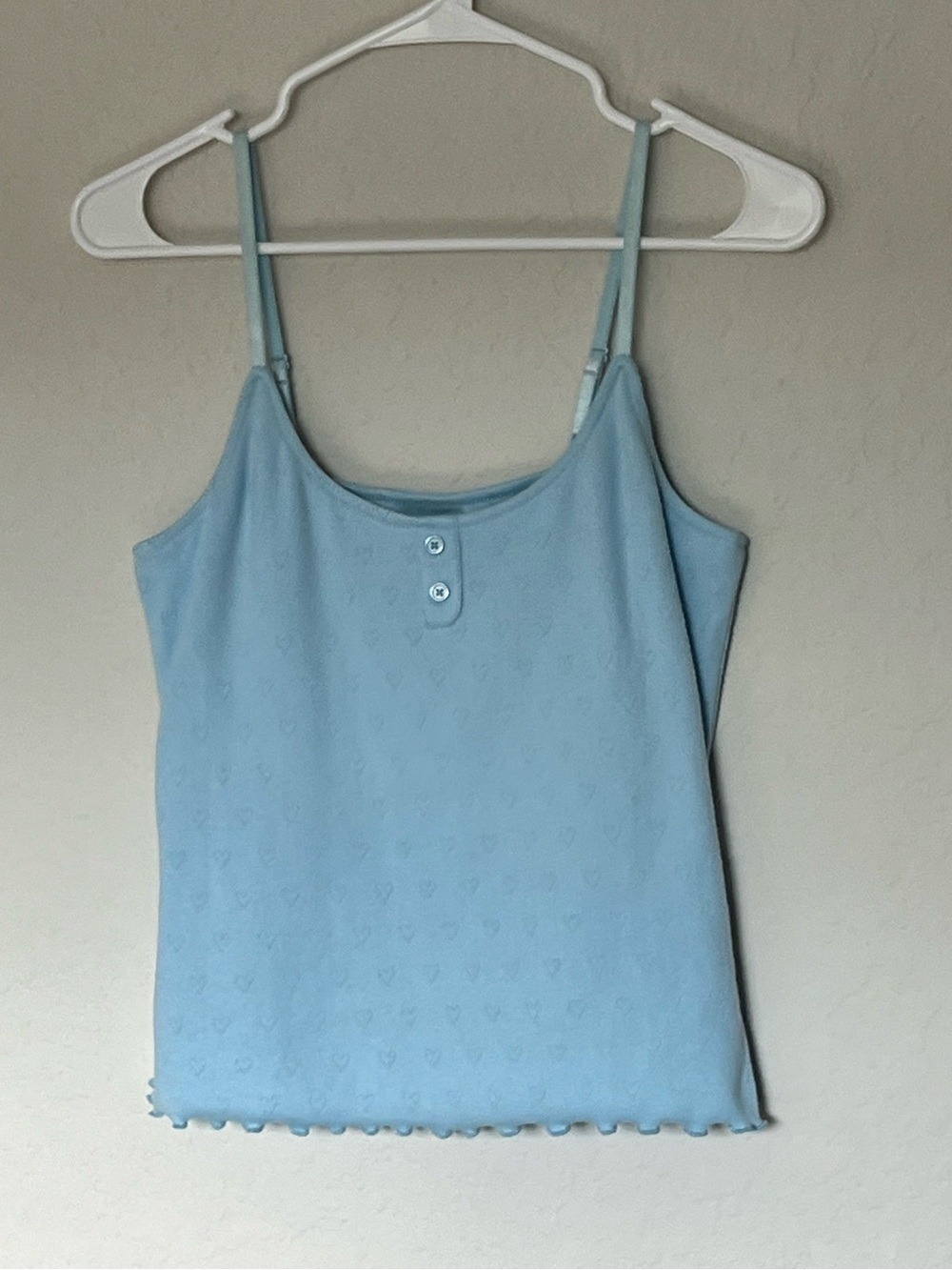 Aqua Lounge Dusty Blue Pointelle Heart Cami Tank Top Small Coquette Soft Girl